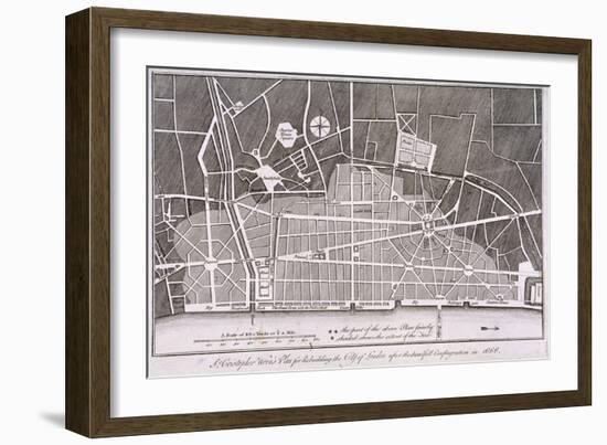 Proposed Plan for the Rebuilding of the City of London after the Great Fire in 1666-Christopher Wren-Framed Giclee Print