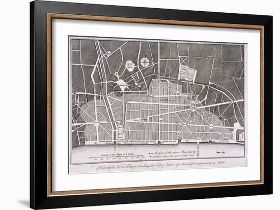 Proposed Plan for the Rebuilding of the City of London after the Great Fire in 1666-Christopher Wren-Framed Giclee Print