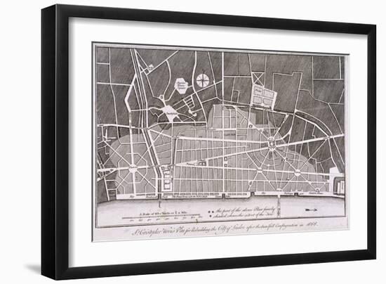 Proposed Plan for the Rebuilding of the City of London after the Great Fire in 1666-Christopher Wren-Framed Giclee Print