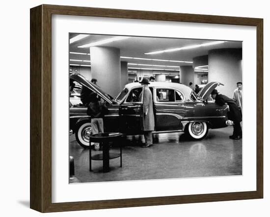 Prospective Buyers Looking over New Dodge Royal at Chrysler Show Room-Ralph Morse-Framed Photographic Print