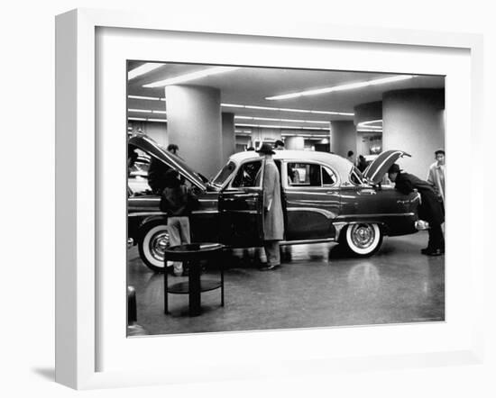 Prospective Buyers Looking over New Dodge Royal at Chrysler Show Room-Ralph Morse-Framed Photographic Print