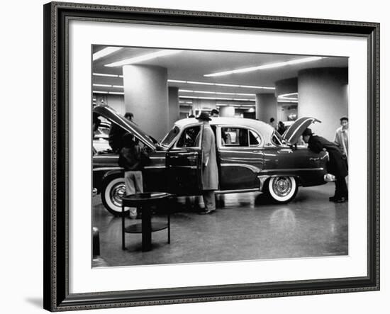 Prospective Buyers Looking over New Dodge Royal at Chrysler Show Room-Ralph Morse-Framed Photographic Print