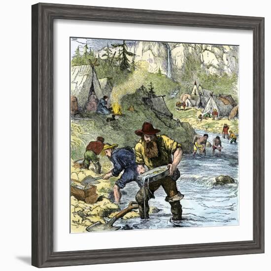 Prospectors Panning for Gold in the California Gold Rush-null-Framed Giclee Print