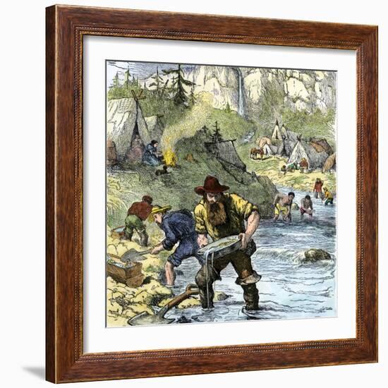 Prospectors Panning for Gold in the California Gold Rush-null-Framed Giclee Print