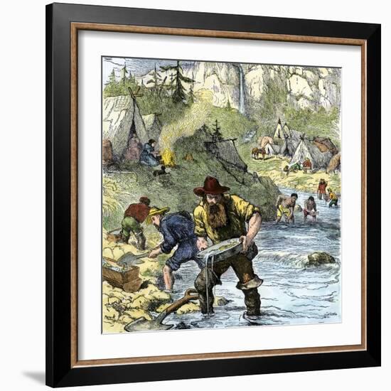 Prospectors Panning for Gold in the California Gold Rush-null-Framed Giclee Print