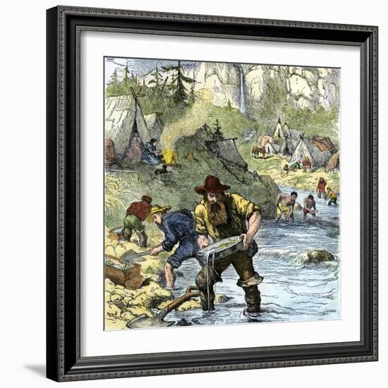 Prospectors Panning for Gold in the California Gold Rush-null-Framed Giclee Print