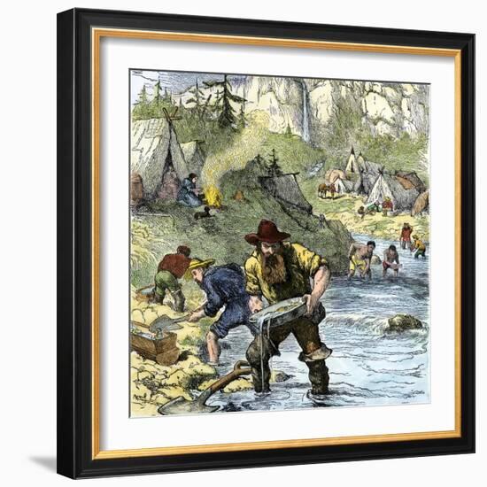 Prospectors Panning for Gold in the California Gold Rush-null-Framed Giclee Print