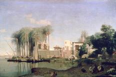 On the Banks of the Nile, 19th Century-Prosper Georges Antoine Marilhat-Framed Giclee Print