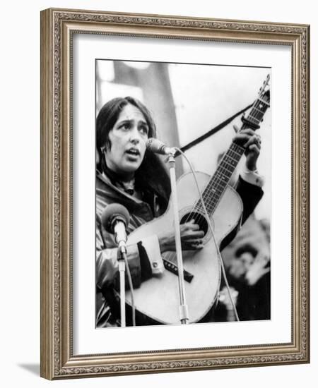 Protest Folk Singer Joan Baez Performing in 1965-null-Framed Photo