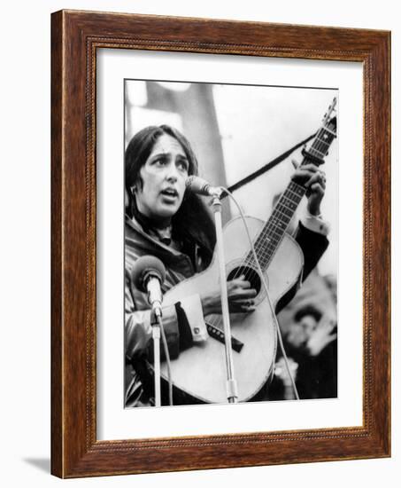 Protest Folk Singer Joan Baez Performing in 1965-null-Framed Photo