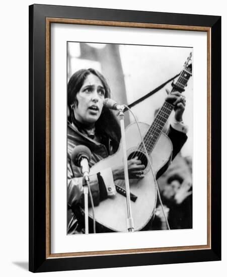 Protest Folk Singer Joan Baez Performing in 1965-null-Framed Photo