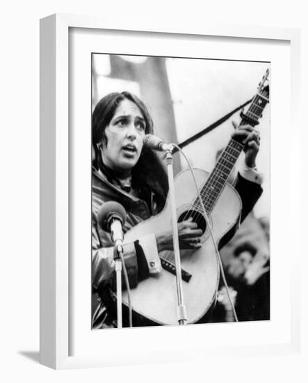 Protest Folk Singer Joan Baez Performing in 1965-null-Framed Photo