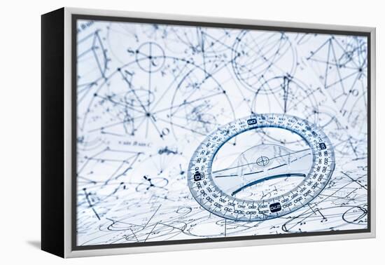 Protractor on the Background of Mathematical Formulas and Algorithms-Andrey Armyagov-Framed Premier Image Canvas