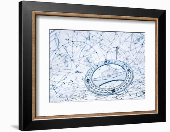 Protractor on the Background of Mathematical Formulas and Algorithms-Andrey Armyagov-Framed Photographic Print