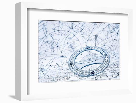 Protractor on the Background of Mathematical Formulas and Algorithms-Andrey Armyagov-Framed Photographic Print