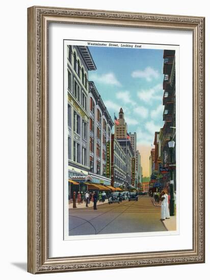 Providence, Rhode Island - Eastern View Down Westminster Street, c.1940-Lantern Press-Framed Art Print