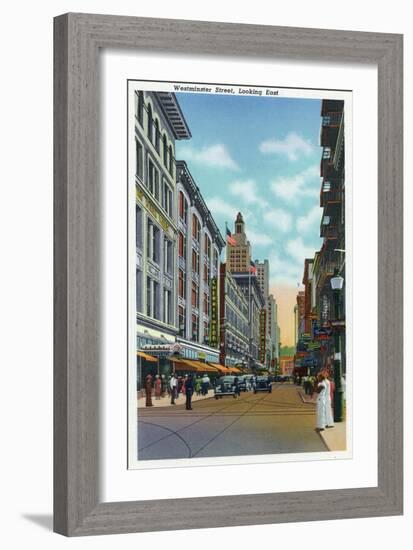 Providence, Rhode Island - Eastern View Down Westminster Street, c.1940-Lantern Press-Framed Art Print