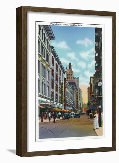 Providence, Rhode Island - Eastern View Down Westminster Street, c.1940-Lantern Press-Framed Art Print