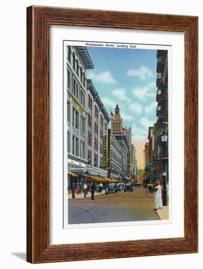 Providence, Rhode Island - Eastern View Down Westminster Street, c.1940-Lantern Press-Framed Art Print