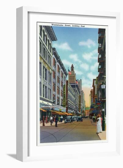 Providence, Rhode Island - Eastern View Down Westminster Street, c.1940-Lantern Press-Framed Art Print