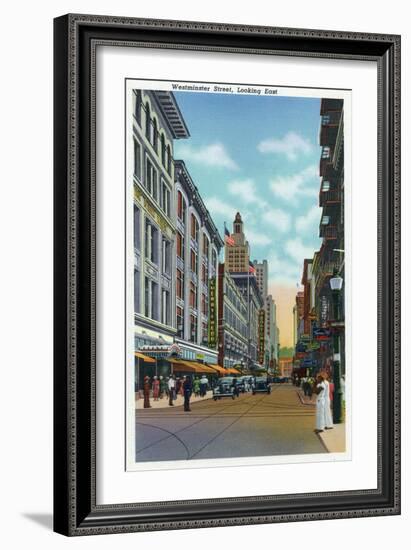 Providence, Rhode Island - Eastern View Down Westminster Street, c.1940-Lantern Press-Framed Art Print