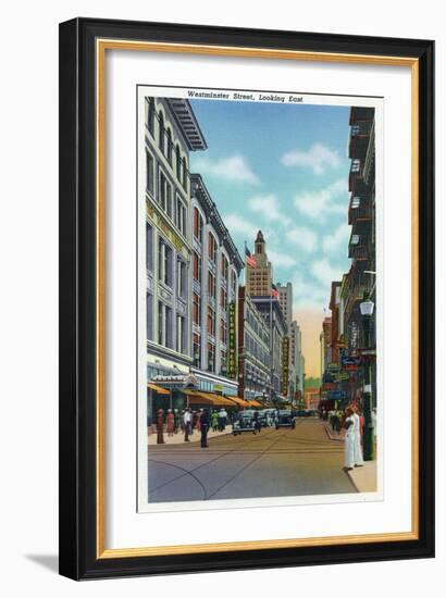 Providence, Rhode Island - Eastern View Down Westminster Street, c.1940-Lantern Press-Framed Art Print