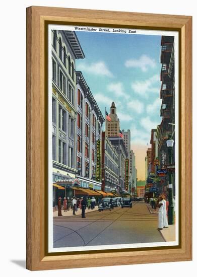 Providence, Rhode Island - Eastern View Down Westminster Street, c.1940-Lantern Press-Framed Stretched Canvas