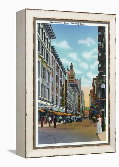 Providence, Rhode Island - Eastern View Down Westminster Street, c.1940-Lantern Press-Framed Stretched Canvas