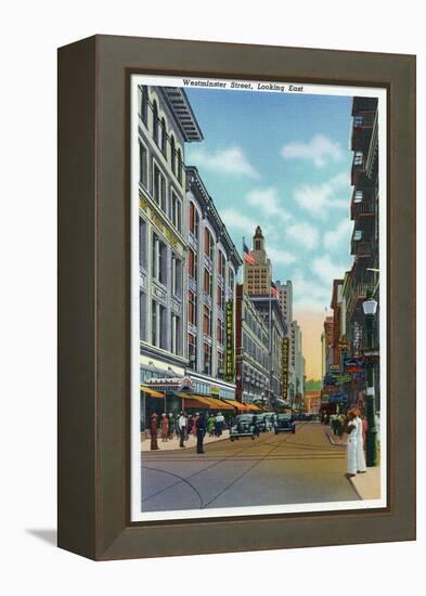 Providence, Rhode Island - Eastern View Down Westminster Street, c.1940-Lantern Press-Framed Stretched Canvas