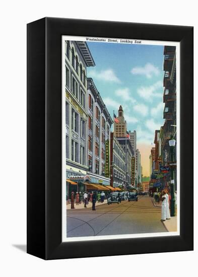 Providence, Rhode Island - Eastern View Down Westminster Street, c.1940-Lantern Press-Framed Stretched Canvas