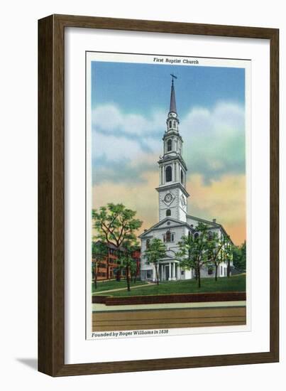 Providence, Rhode Island - Exterior View of the First Baptist Church, c.1940-Lantern Press-Framed Art Print