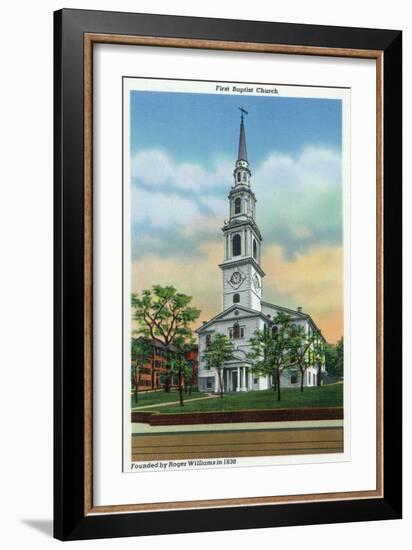 Providence, Rhode Island - Exterior View of the First Baptist Church, c.1940-Lantern Press-Framed Art Print