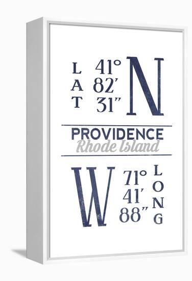 Providence, Rhode Island - Latitude and Longitude (Blue)-Lantern Press-Framed Stretched Canvas