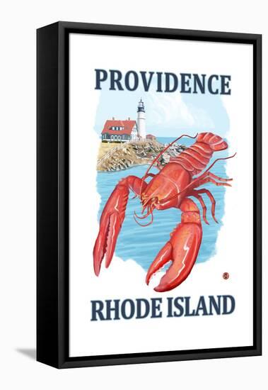 Providence, Rhode Island - Lobster and Lighthouse-Lantern Press-Framed Stretched Canvas