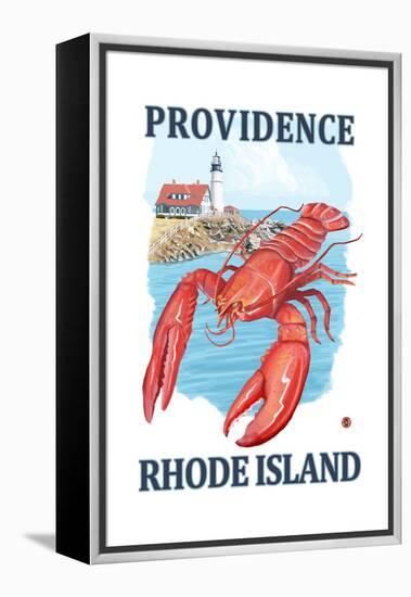 Providence, Rhode Island - Lobster and Lighthouse-Lantern Press-Framed Stretched Canvas