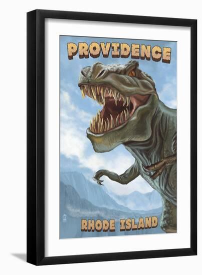 Providence, Rhode Island - T Rex Dinosaur-Lantern Press-Framed Art Print