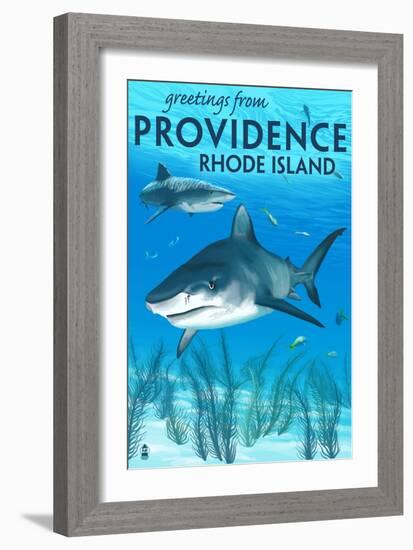 Providence, Rhode Island - Tiger Shark-Lantern Press-Framed Art Print