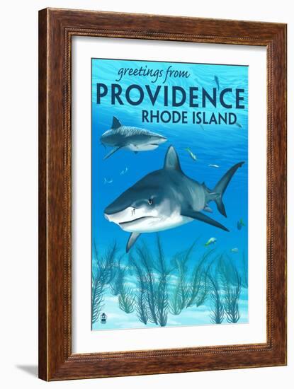 Providence, Rhode Island - Tiger Shark-Lantern Press-Framed Art Print