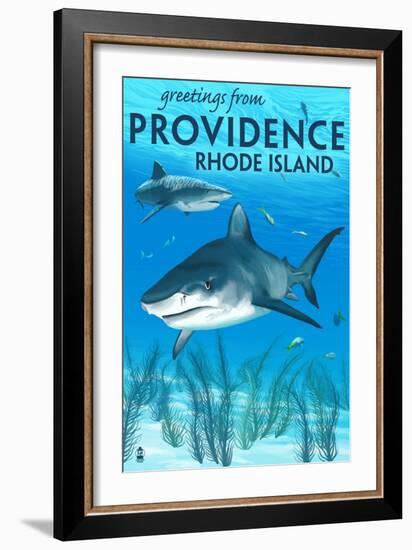 Providence, Rhode Island - Tiger Shark-Lantern Press-Framed Art Print