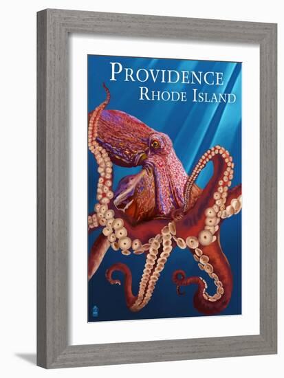 Providence, RI - Red Octopus-Lantern Press-Framed Art Print