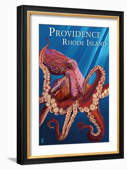 Providence, RI - Red Octopus-Lantern Press-Framed Art Print