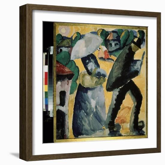 Province. Scene De La Vie Quotidienne Dans Les Rues D'un Petit Village, Un Couple, Surpris Par La P-Kazimir Severinovich Malevich-Framed Giclee Print