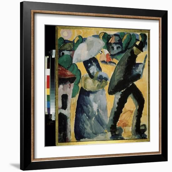 Province. Scene De La Vie Quotidienne Dans Les Rues D'un Petit Village, Un Couple, Surpris Par La P-Kazimir Severinovich Malevich-Framed Giclee Print