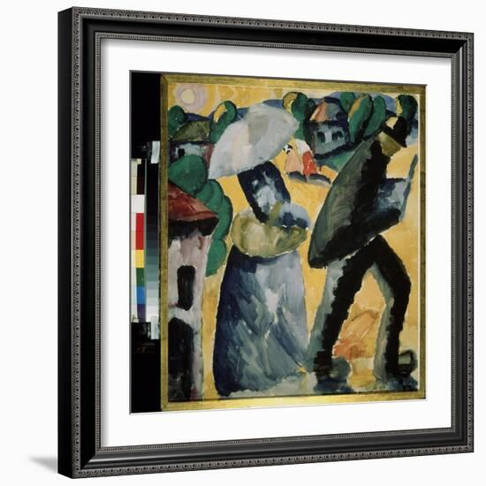 Province. Scene De La Vie Quotidienne Dans Les Rues D'un Petit Village, Un Couple, Surpris Par La P-Kazimir Severinovich Malevich-Framed Giclee Print