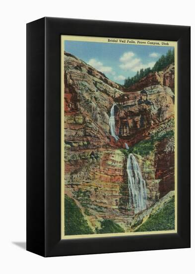 Provo Canyon, Utah, View of Bridal Veil Falls-Lantern Press-Framed Stretched Canvas