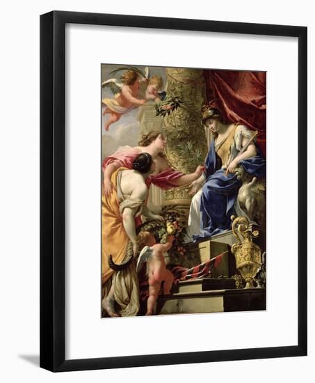 Prudence Leading Peace and Abundance, circa 1645-Simon Vouet-Framed Giclee Print