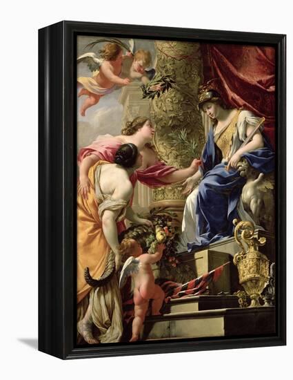 Prudence Leading Peace and Abundance, circa 1645-Simon Vouet-Framed Premier Image Canvas