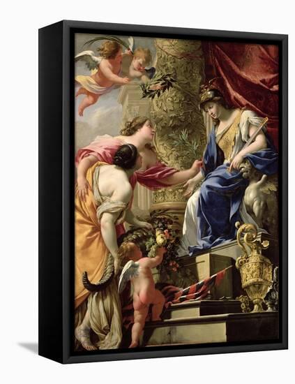 Prudence Leading Peace and Abundance, circa 1645-Simon Vouet-Framed Premier Image Canvas