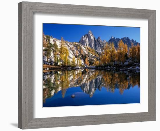 Prusik Peak and Temple Ridge, Reflected in Sprite Lake, Enchantment Lakes-Jamie & Judy Wild-Framed Photographic Print