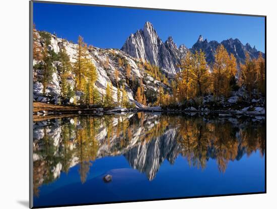Prusik Peak and Temple Ridge, Reflected in Sprite Lake, Enchantment Lakes-Jamie & Judy Wild-Mounted Photographic Print